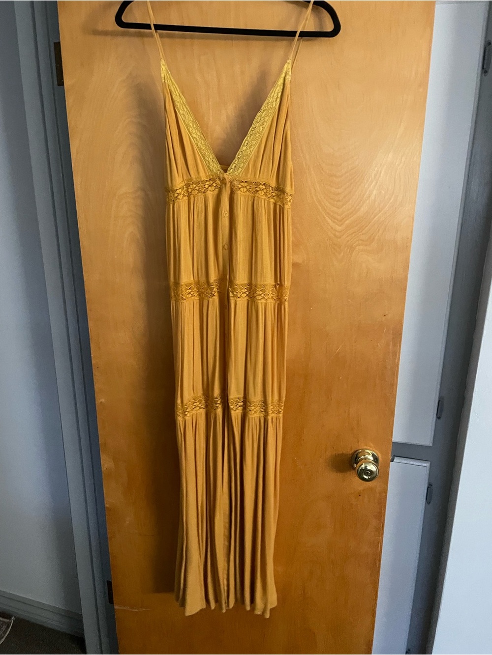 Cotton Candy Mustard Yellow Maxi Dress with Lace Insets